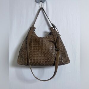 Valentina Made in Italy Chocolate Genuine Leather Woven Hobo Bag
